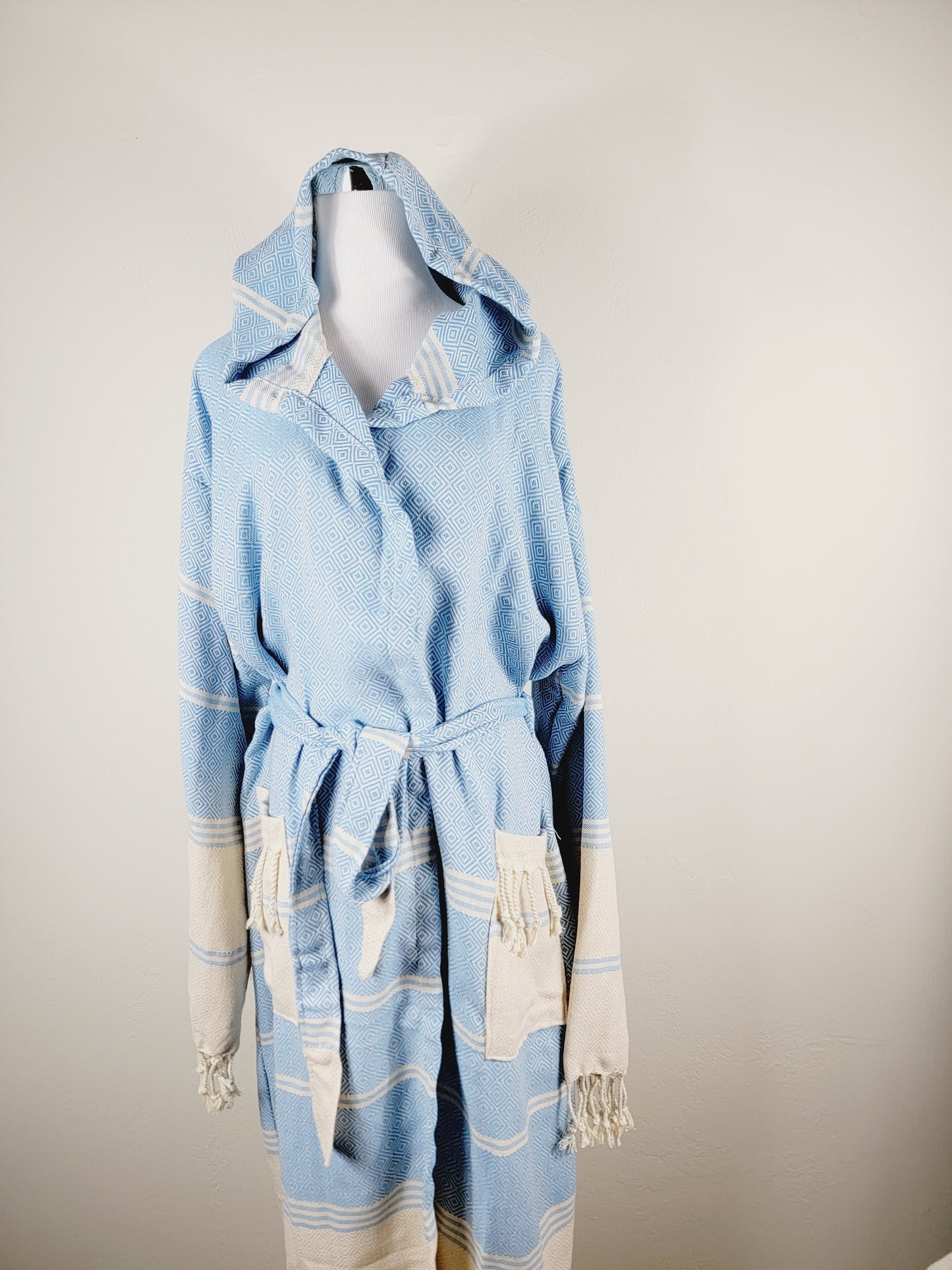 Unisex Robe, Beach or spa Robe with pockets - Light Blue