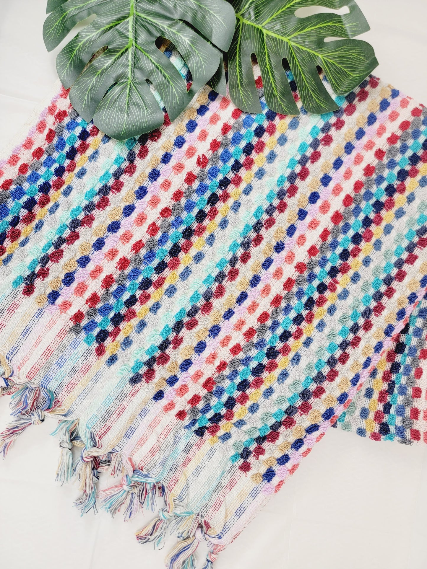 Bath Towels, Organic Turkish Cotton Pom Pom Towels in Pink multicolor