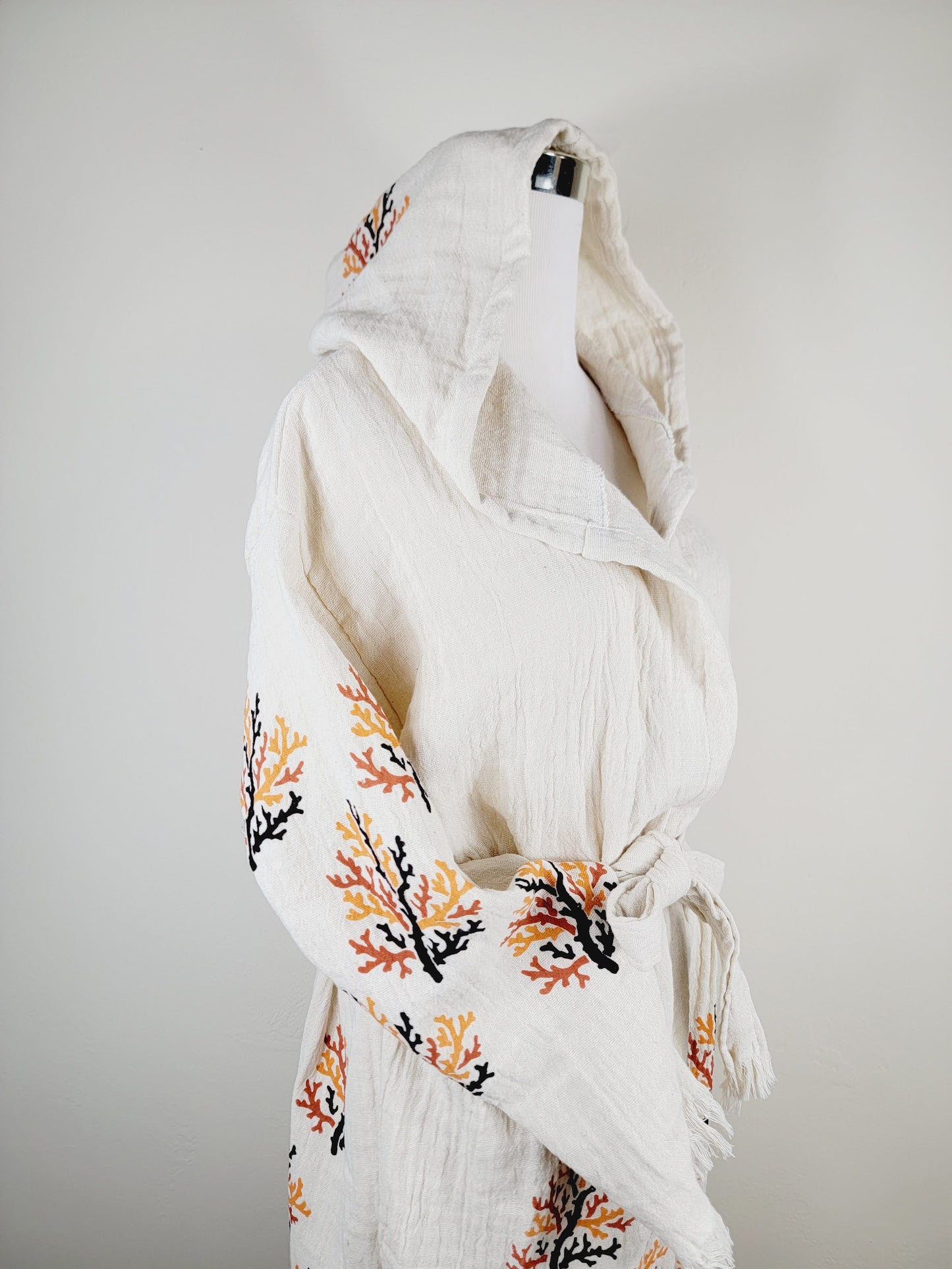 Muslin Kimono Robe, Soft and Cozy, Organic Cotton Muslin Kaftan Reef Motif