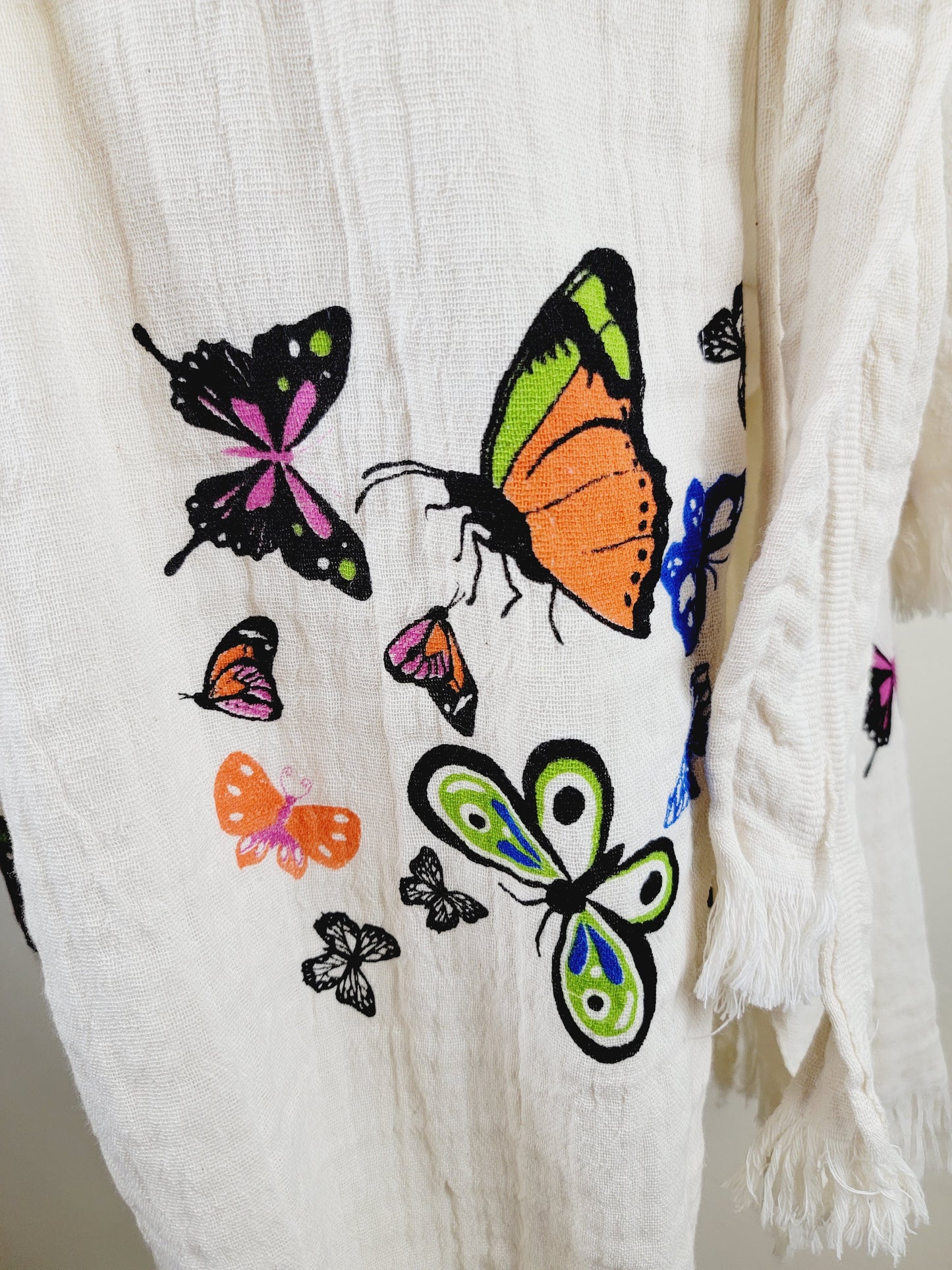 Soft and Cozy Muslin Kimono Robe, Organic Cotton Muslin Kaftan Butterfly Motif
