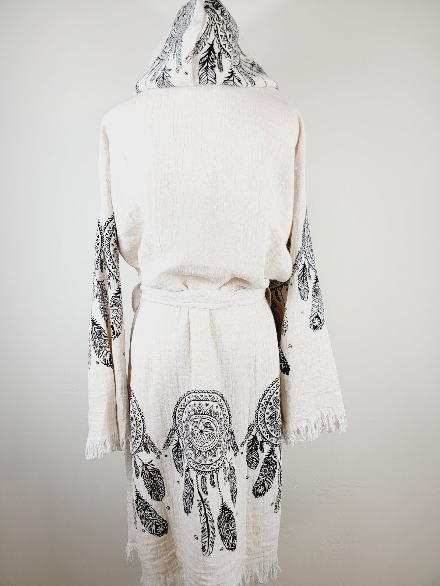 Soft and Cozy Muslin Kimono Robe, Organic Cotton Muslin Kaftan Dream Catcher Design