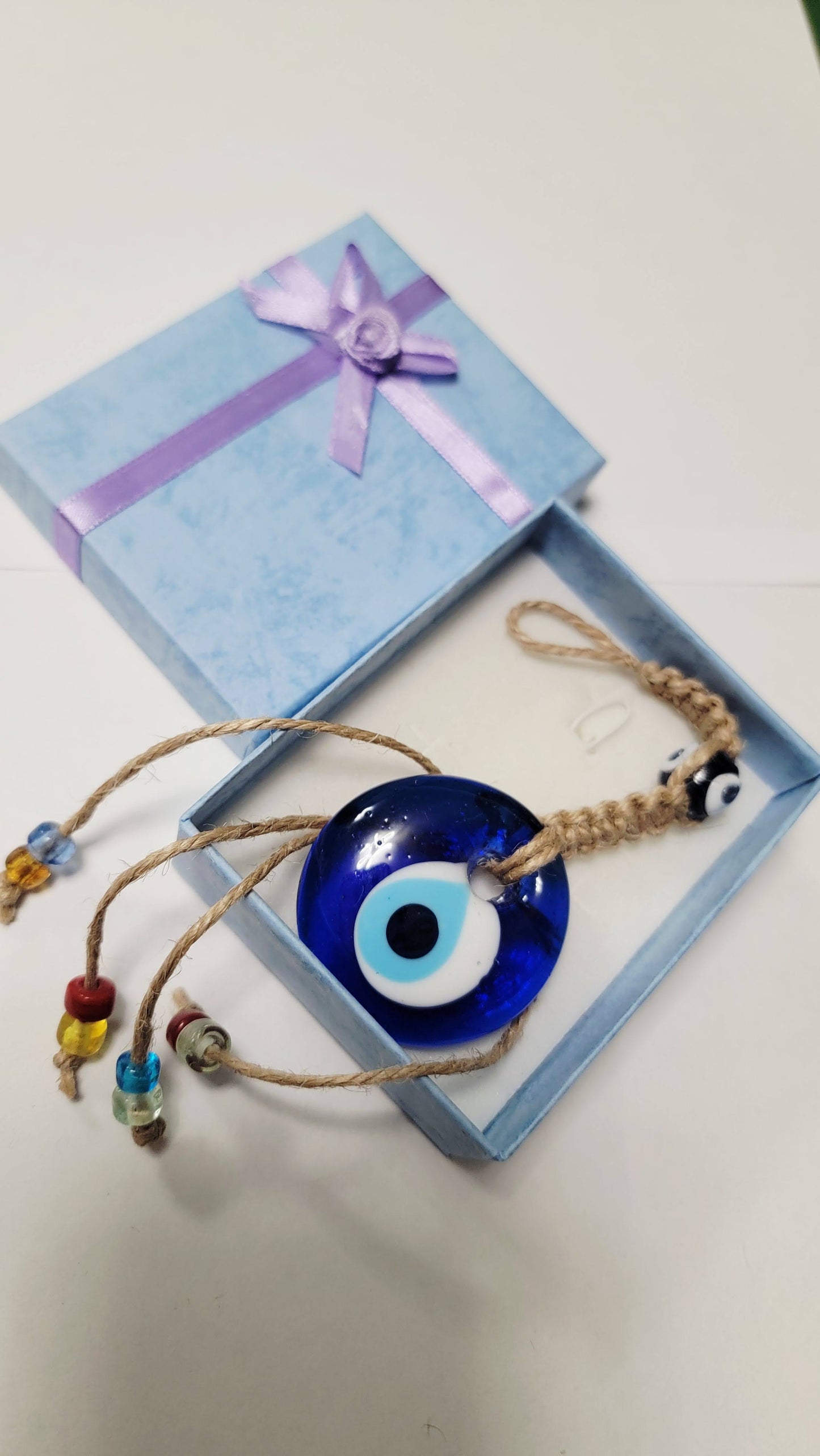 Evil Eye Wall Hanging, Handmade Glass Home Decor Macramé