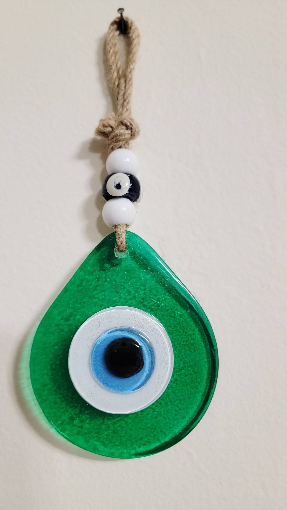 Teardrop Evil Eye Wall Hanging Glass Mediterranean Decor Translucent Green