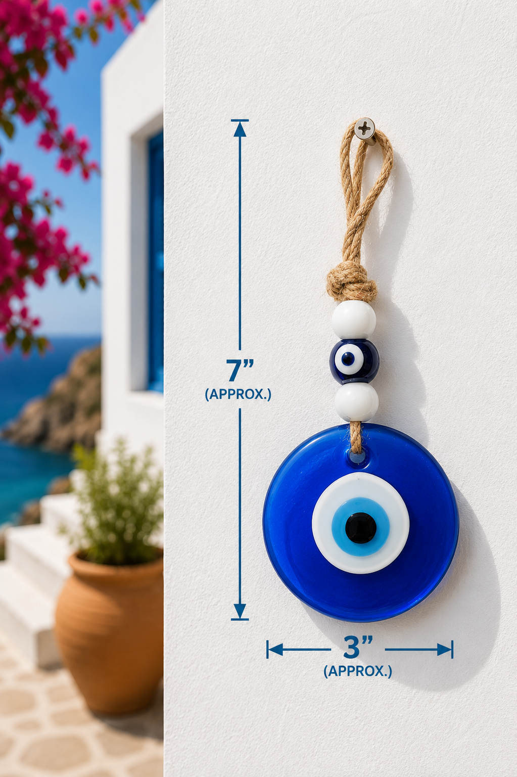 Evil Eye Wall Hanging, Handmade Glass Home Decor, Clear Pink Fusion 7 Inch