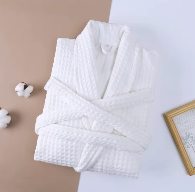 Luxury Cotton Waffle Bathrobe, Unisex Knee Length Spa, Hotel Robe