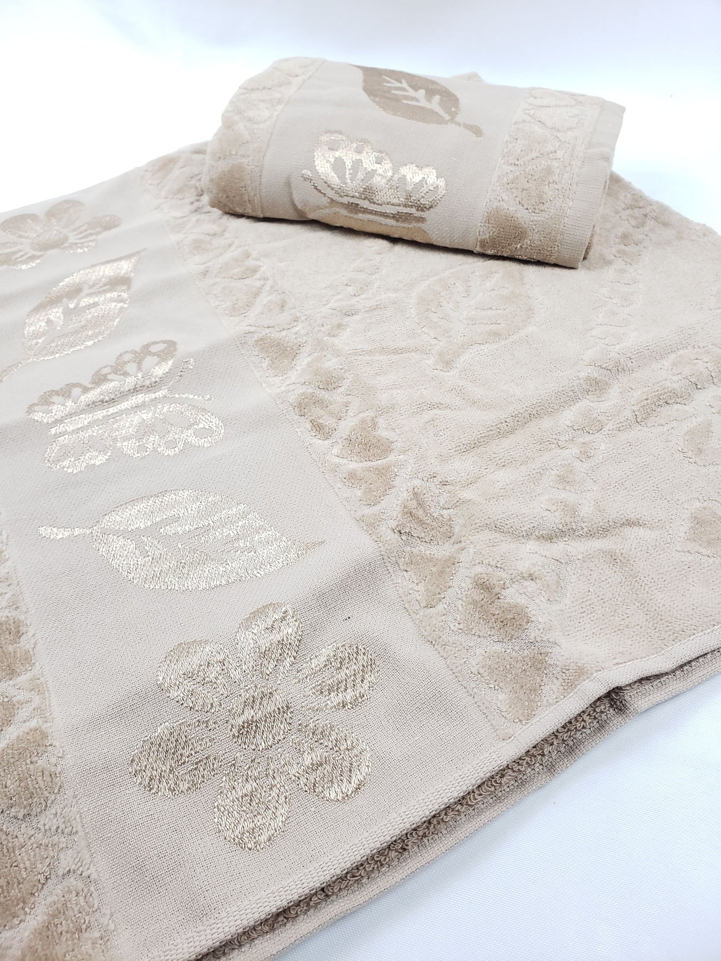 BATH / HAND VELVET TOWEL - Beige Butterfly