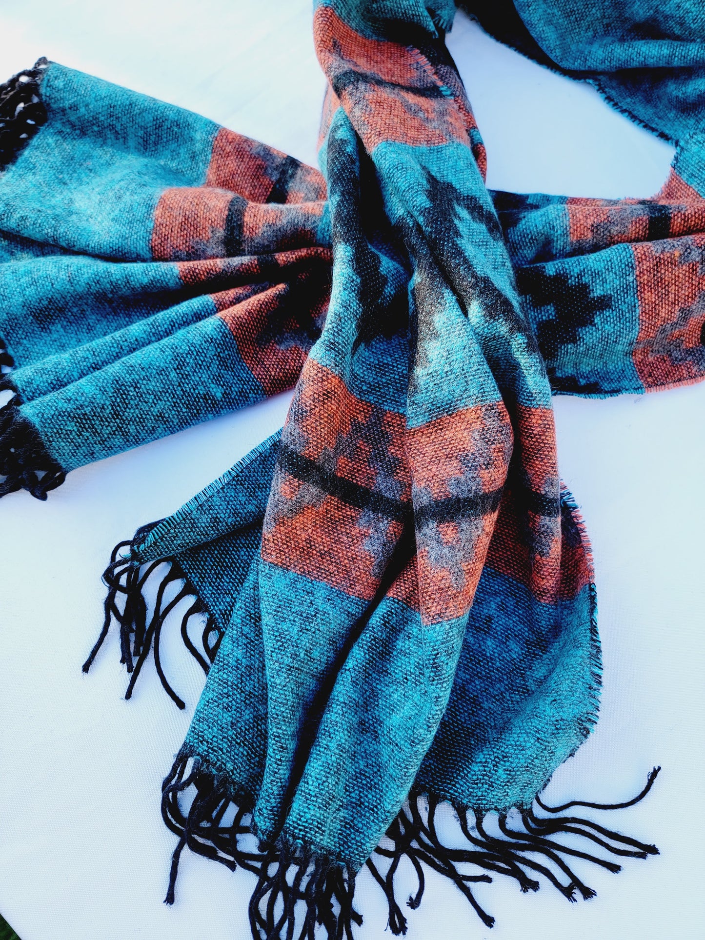 Scarf, Shawl, Extra Soft Unisex Head Cover - Aqua/Black