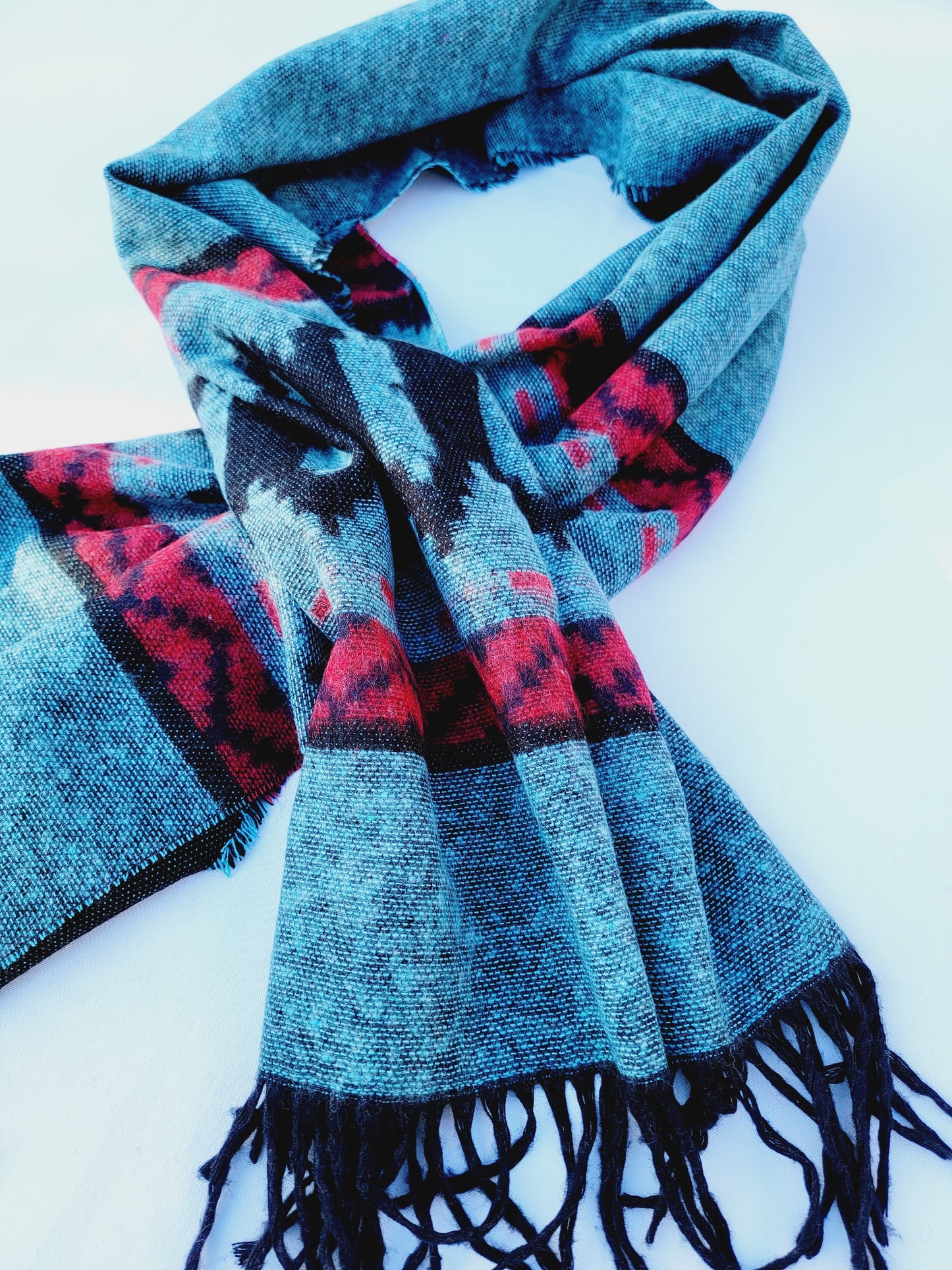 Scarf, Shawl, Extra Soft Unisex Head Cover - Aqua/Red