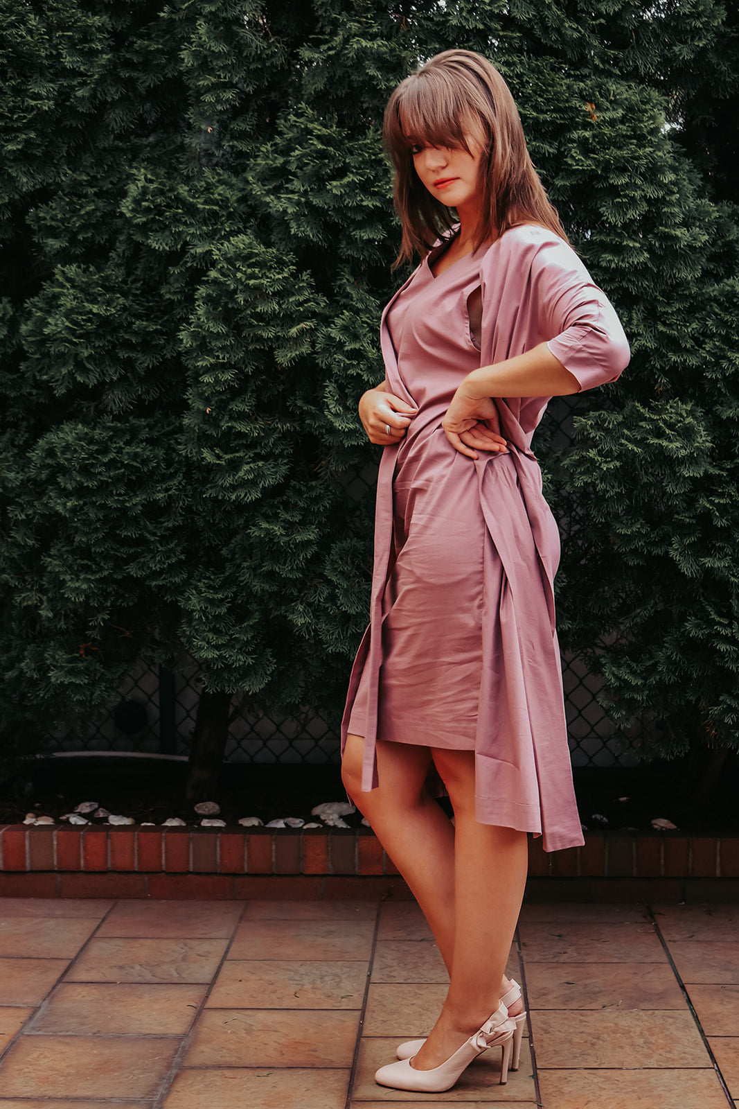 LAYERED KIMONO DRESS WITH TIE - EEBRU