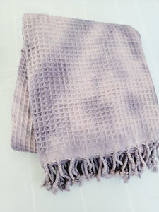 Waffle Throw Blanket, Multi functional Turkish Towel, Hand Tie dye Plum