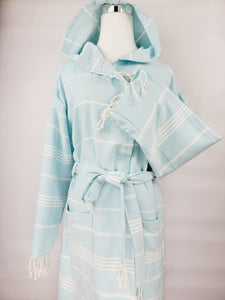 Unisex Robe, Beach or spa Robe with pockets - Sultan Light Blue