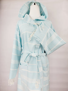 Unisex Robe, Beach or spa Robe with pockets - Sultan Light Blue