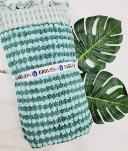 Bath Towels, Organic Turkish Cotton Pom Pom Towels in Green