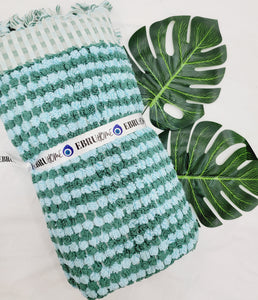 Bath Towels, Organic Turkish Cotton Pom Pom Towels in Green
