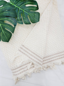 Bath Towels, Organic Turkish Cotton Pom Pom Towels in White