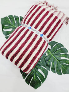 Bath Towels,Stripe Organic Turkish Cotton Towels in Cherry