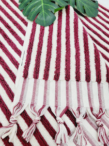 Bath Towels,Stripe Organic Turkish Cotton Towels in Cherry