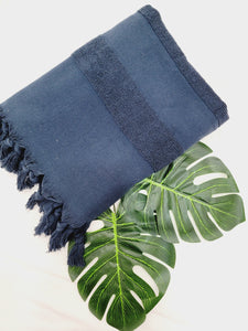 One sided Terry Towel - Beach or Bath towel- Blackishnavy