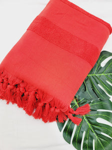 One sided Terry Towel - Sand free beach or Bath towel- Red