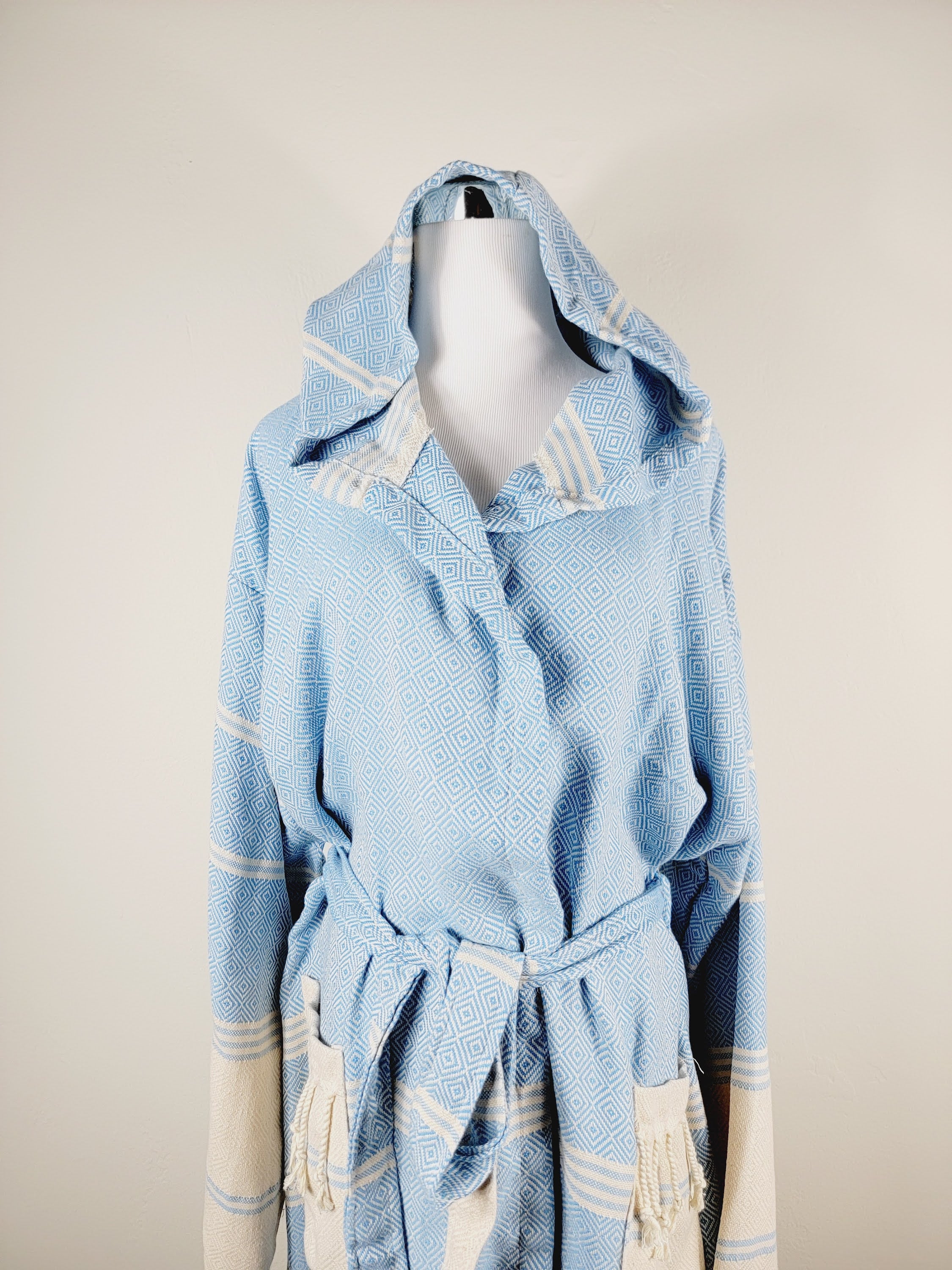 Unisex Robe, Beach or spa Robe with pockets - Light Blue