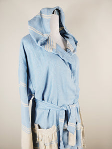 Unisex Robe, Beach or spa Robe with pockets - Light Blue