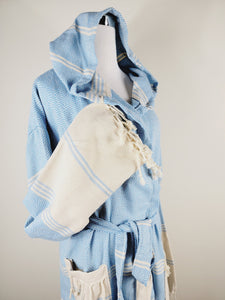 Unisex Robe, Beach or spa Robe with pockets - Light Blue