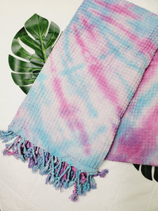 Bath Towel, Waffle Towel, Turkish Beach Towel, Handmade Tie dye Blue/Pink