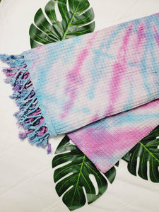 Bath Towel, Waffle Towel, Turkish Beach Towel, Handmade Tie dye Blue/Pink