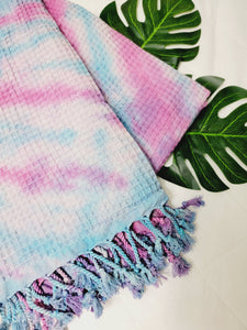 Bath Towel, Waffle Towel, Turkish Beach Towel, Handmade Tie dye Blue/Pink