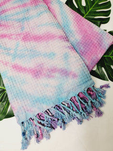 Bath Towel, Waffle Towel, Turkish Beach Towel, Handmade Tie dye Blue/Pink