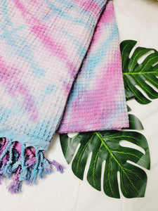 Bath Towel, Waffle Towel, Turkish Beach Towel, Handmade Tie dye Blue/Pink