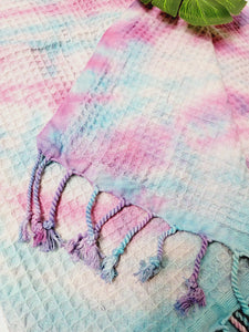 Bath Towel, Waffle Towel, Turkish Beach Towel, Handmade Tie dye Blue/Pink