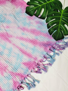 Bath Towel, Waffle Towel, Turkish Beach Towel, Handmade Tie dye Blue/Pink