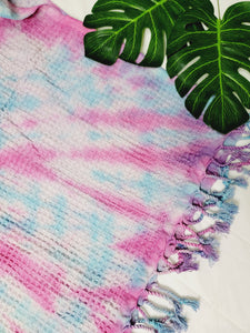 Bath Towel, Waffle Towel, Turkish Beach Towel, Handmade Tie dye Blue/Pink