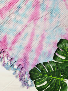 Bath Towel, Waffle Towel, Turkish Beach Towel, Handmade Tie dye Blue/Pink