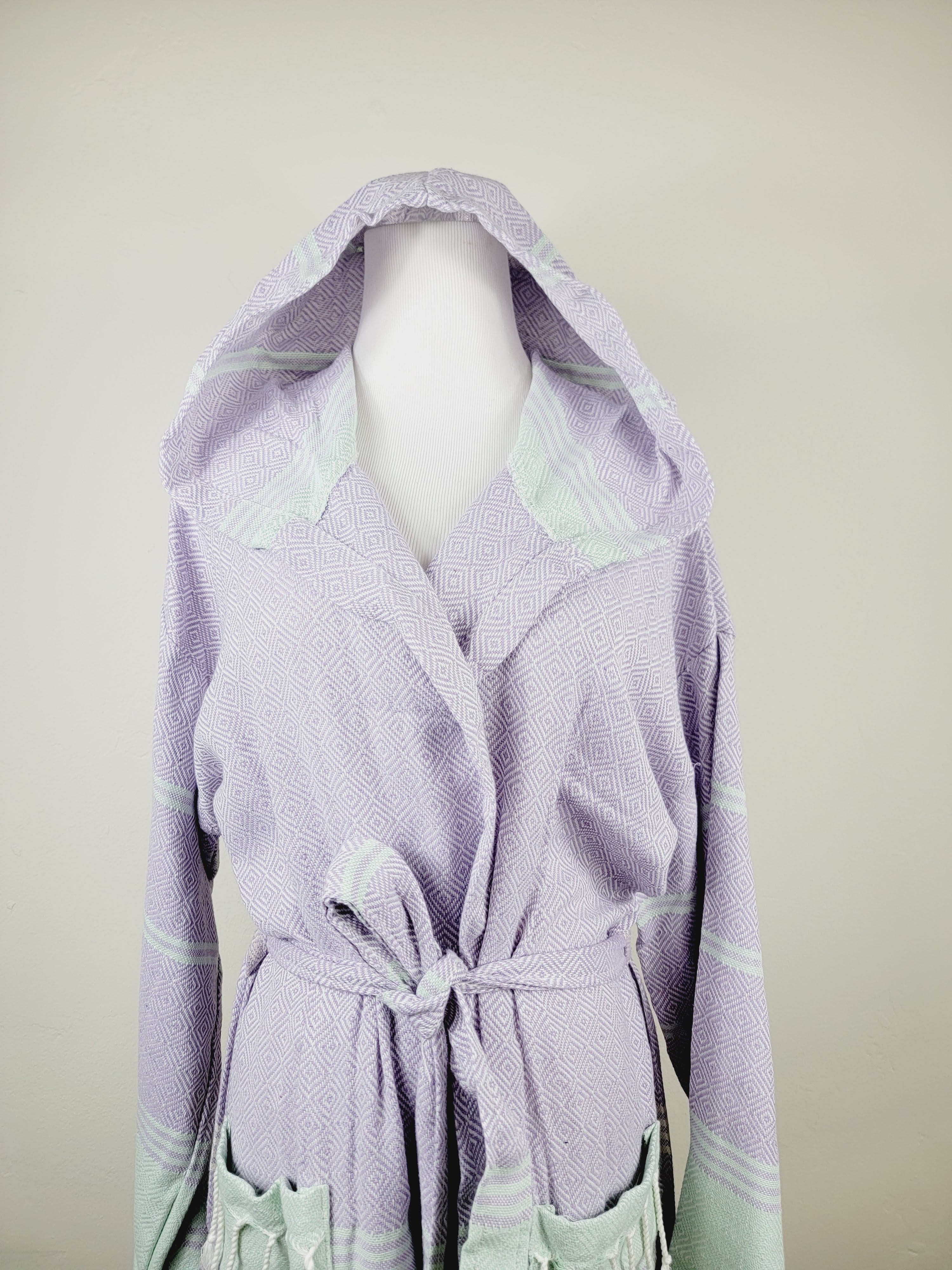 Unisex Robe, Beach or spa Robe with pockets - Lilac / Mint