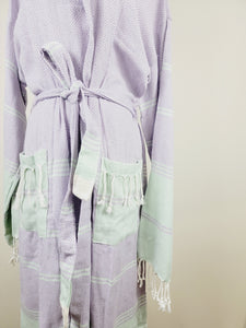 Unisex Robe, Beach or spa Robe with pockets - Lilac / Mint