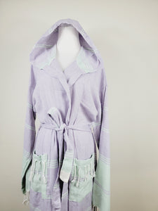 Unisex Robe, Beach or spa Robe with pockets - Lilac / Mint