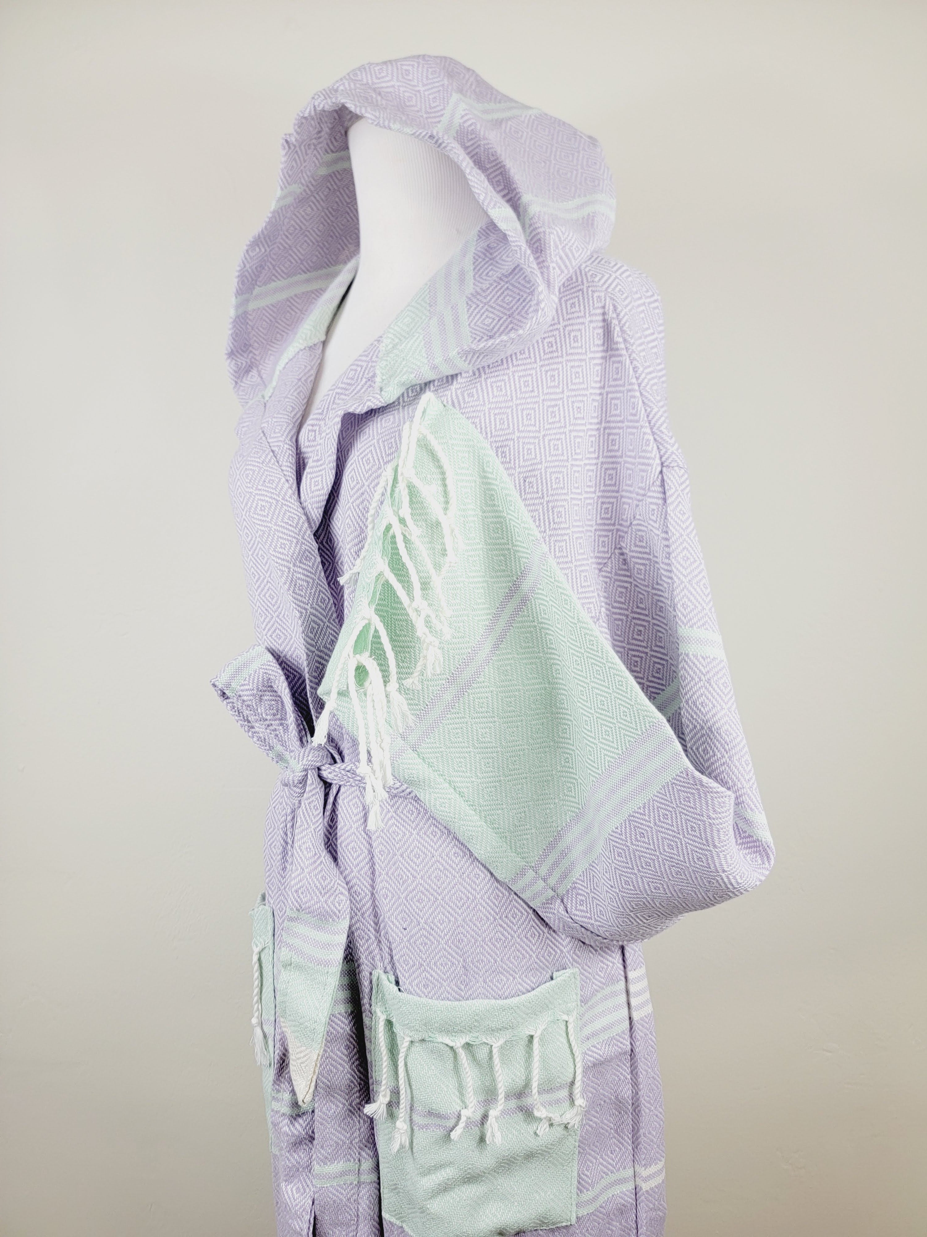 Unisex Robe, Beach or spa Robe with pockets - Lilac / Mint