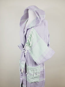 Unisex Robe, Beach or spa Robe with pockets - Lilac / Mint