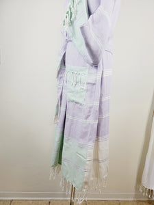 Unisex Robe, Beach or spa Robe with pockets - Lilac / Mint