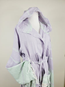 Unisex Robe, Beach or spa Robe with pockets - Lilac / Mint