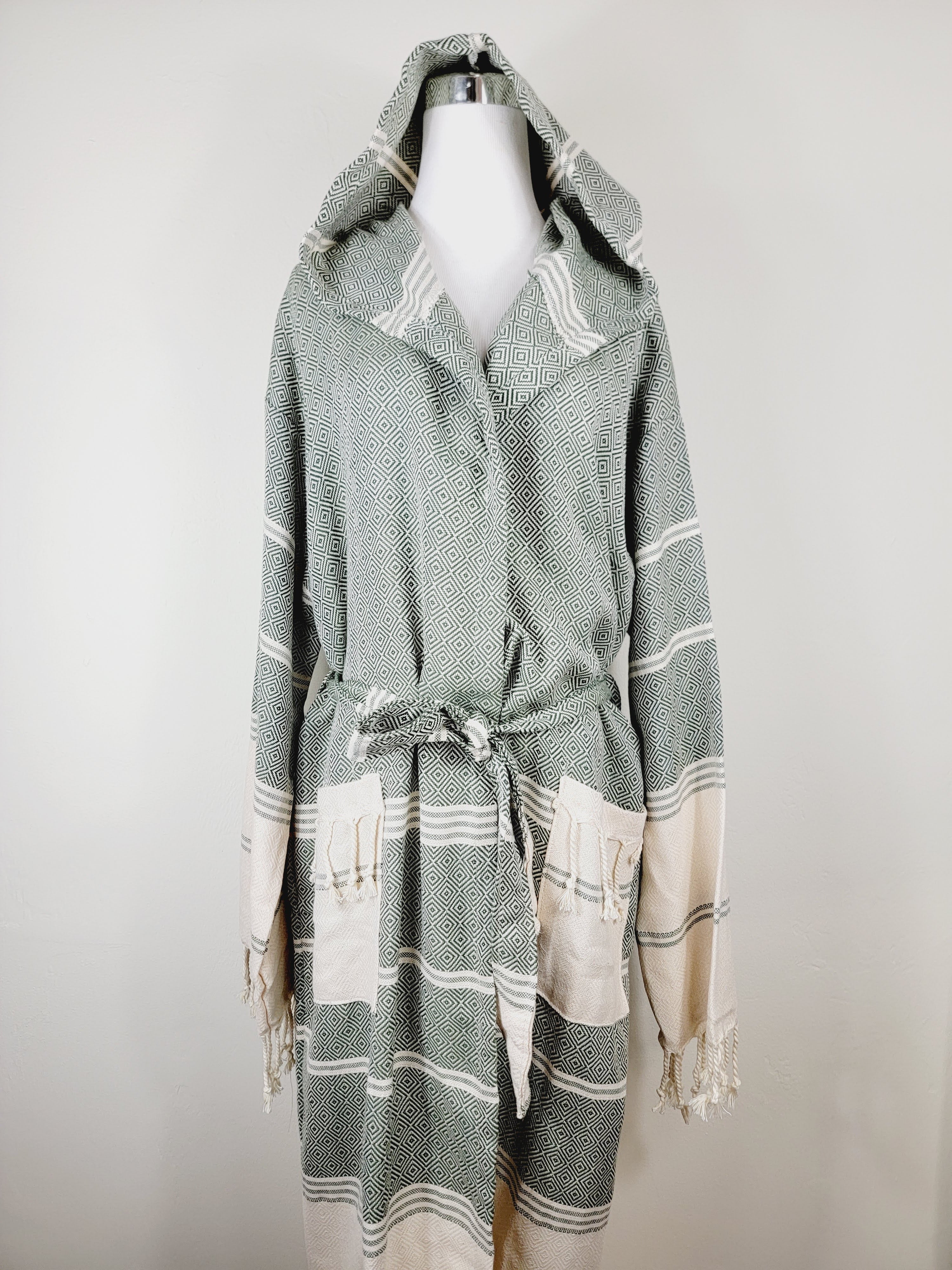 Unisex Robe, Beach or spa Robe with pockets - Dark Green