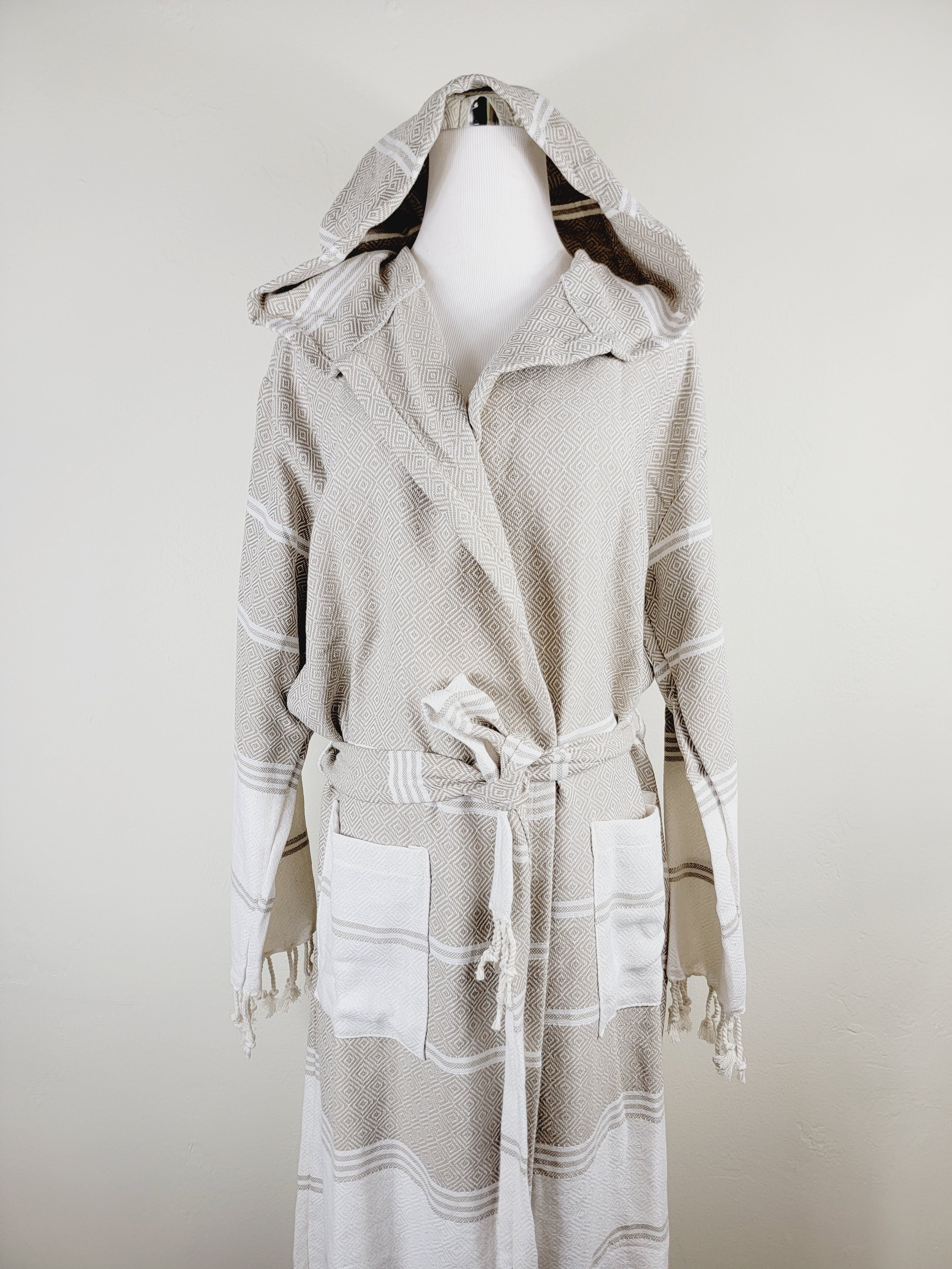 Unisex Robe, Beach or spa Robe with pockets - Beige