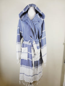 Unisex Robe, Beach or spa Robe with pockets - Blue