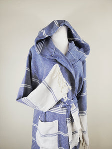 Unisex Robe, Beach or spa Robe with pockets - Blue