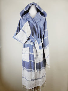 Unisex Robe, Beach or spa Robe with pockets - Blue