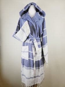 Unisex Robe, Beach or spa Robe with pockets - Blue