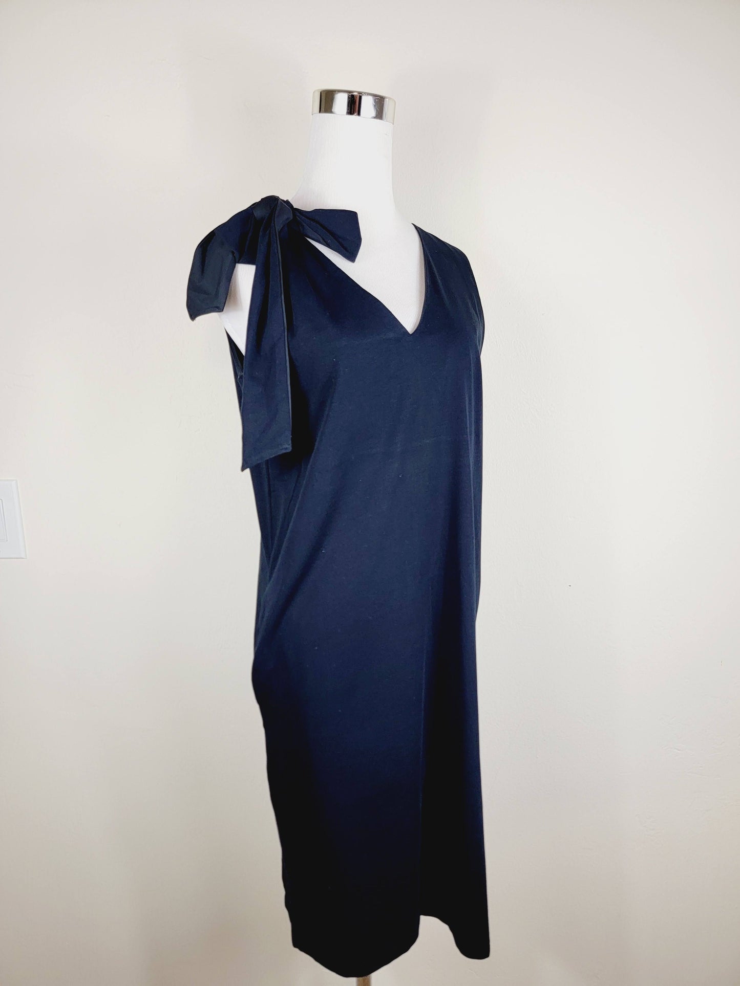 Jersey Dress Green one shoulder tie up with pockets