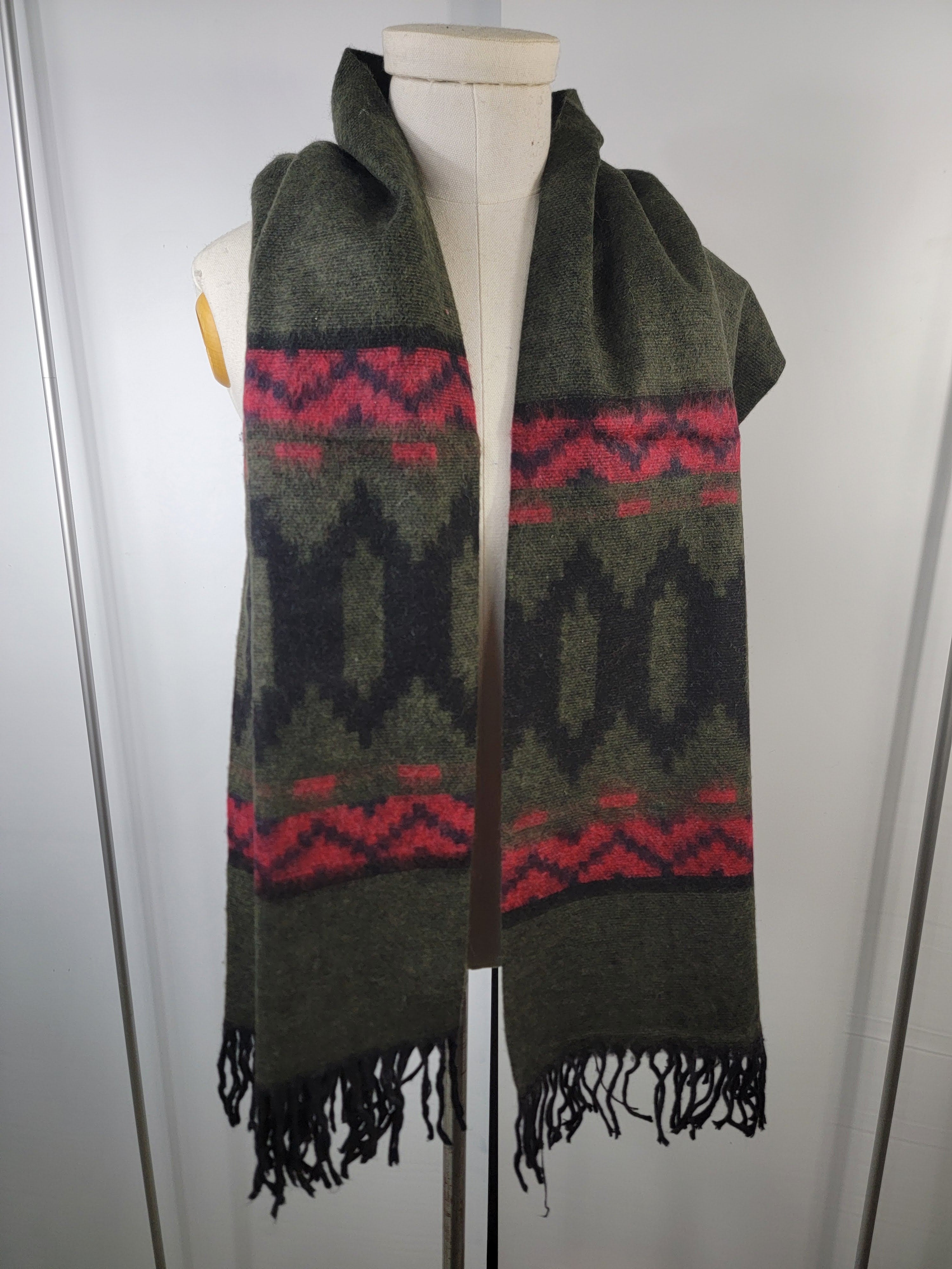 Scarf, Shawl, Extra Soft Unisex Head Cover - Green/Black